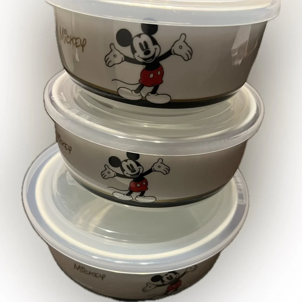 Disney Mickey Mouse Black & Gold Nesting Bowls with Pressure Release Lids